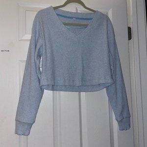 Alo Baby Blue Ribbed Crop Sweater